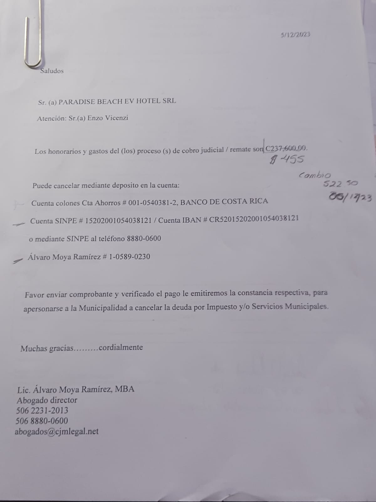 Anwalt Alex Bonilla blockiert Enzo Vincenzi von der Zahlung seiner 2026 Immobiliensteuerrechnung.