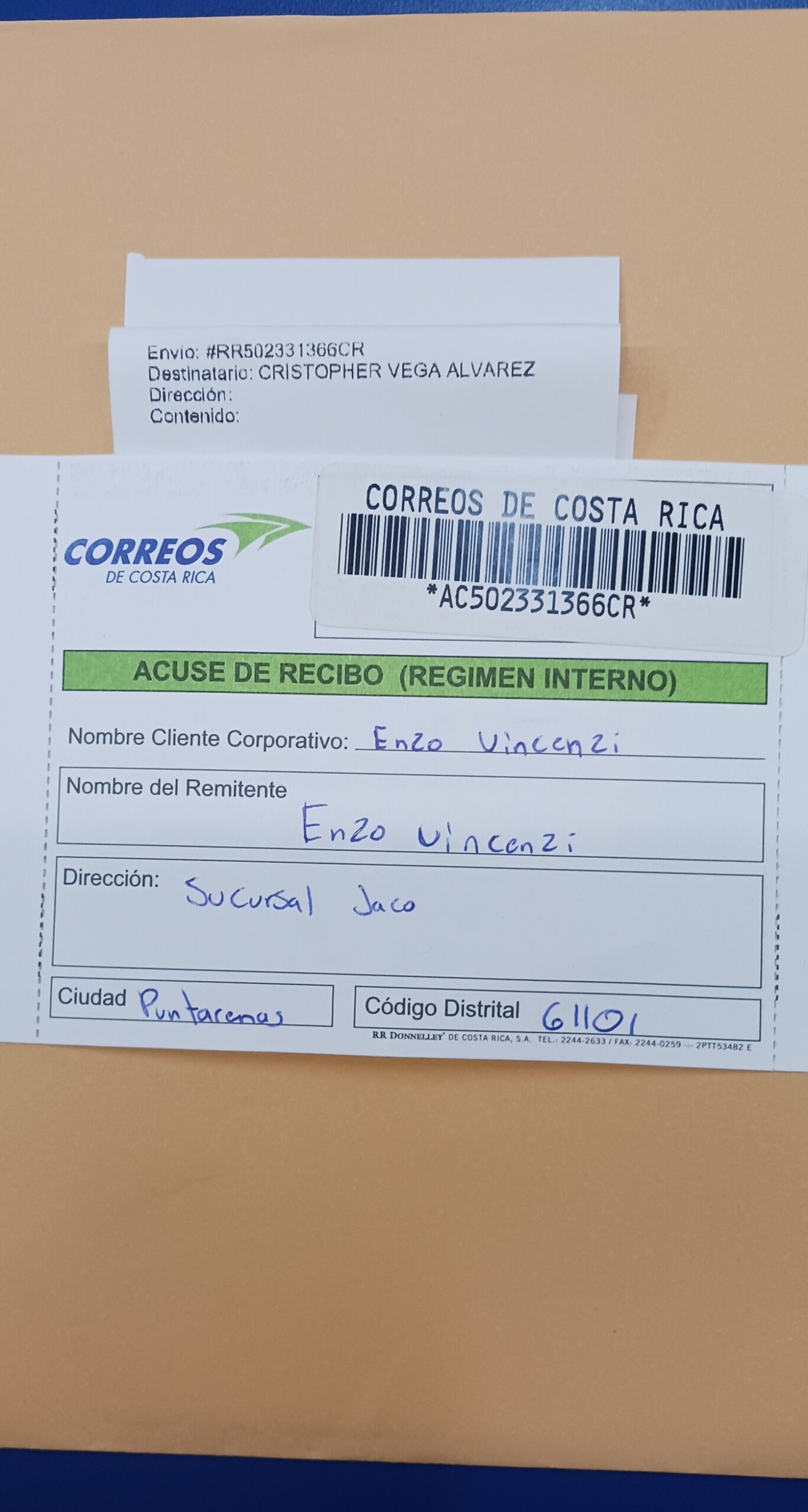 Beweise von Enzo Vincenzi, der seine Strafanzeige per zertifizierter Post verschickt.