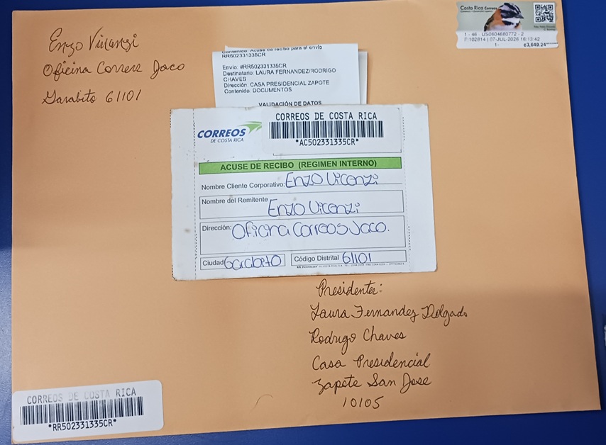 Beweise von Enzo Vincenzi, der seine Strafanzeige per zertifizierter Post verschickt.